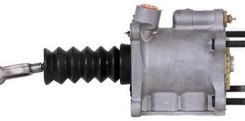 Automotive steering gearbox with boot and linkage.