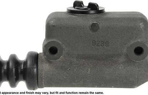 Brake master cylinder with black rubber boot.