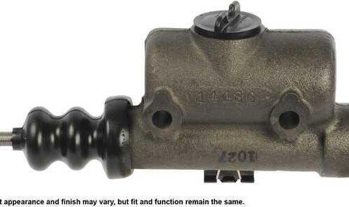 Brake master cylinder with black rubber boot.