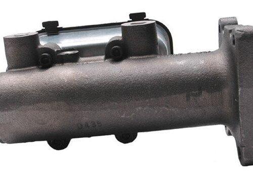 Metallic automotive component with mounting brackets.