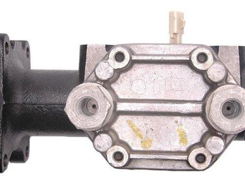 Oil pump with metal and black casing.