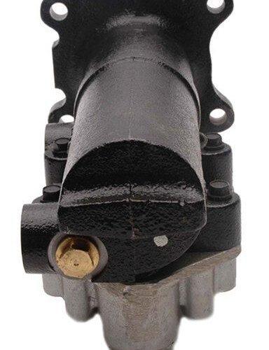 Black mechanical part with multiple connections.