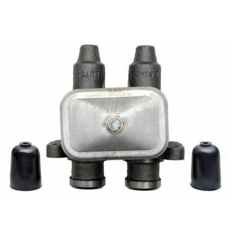 Automotive valve with two black caps.