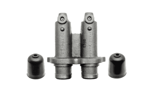 Automotive component with black rubber caps.