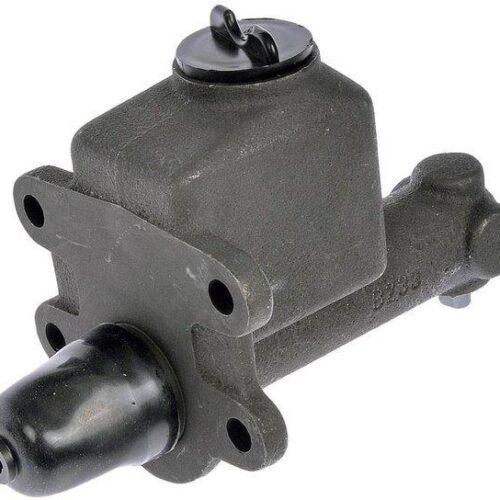 Brake master cylinder with cap and fittings.