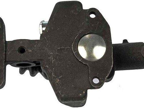 Bottom view ABC Dynamics Master Cylinder CM3934725 showing mounting flange and connections