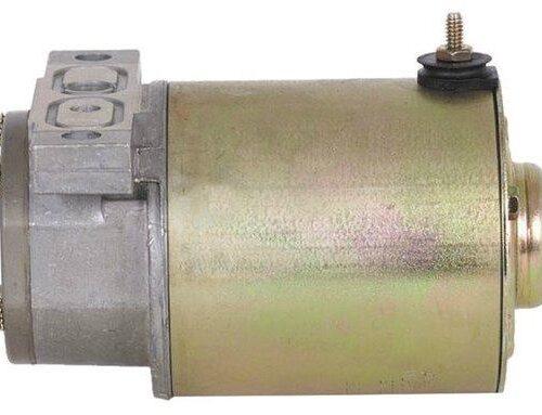 Automotive starter motor, side view.