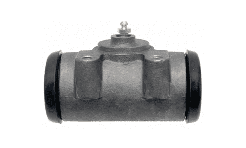 Brake master cylinder with black rubber seals.