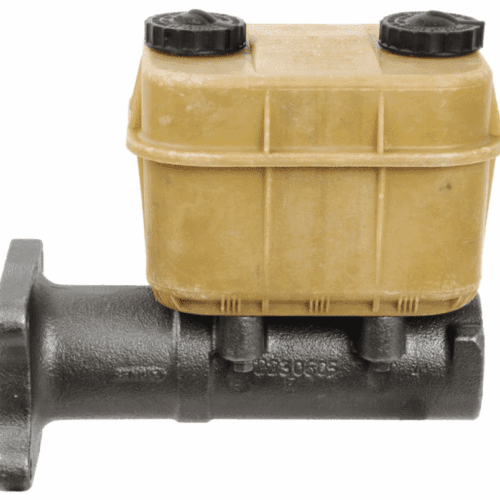 Brake fluid reservoir with metal mount.