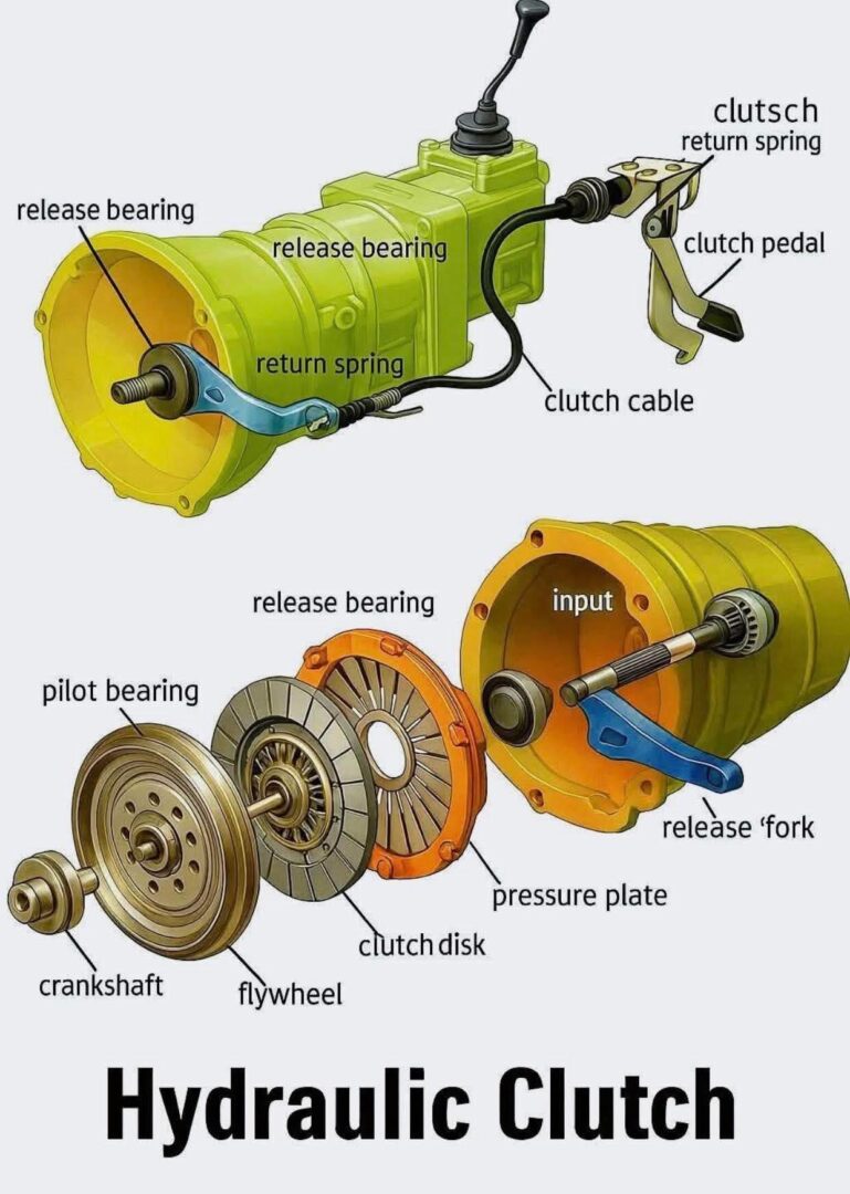 Heavy-duty truck clutch and flywheel assembly diagram for semi-truck repair diagnostics in San Antonio
