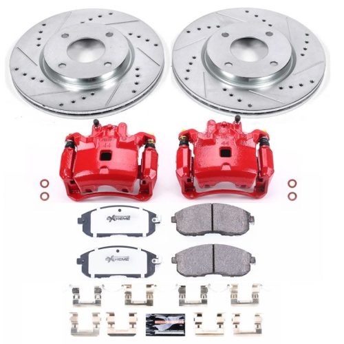 2007-2009 Nissan Sentra Front Brake Upgrade Kit with Drilled & Slotted Rotors, Carbon-Fiber Ceramic Pads, Powder Coated Calipers - Premium Replacement