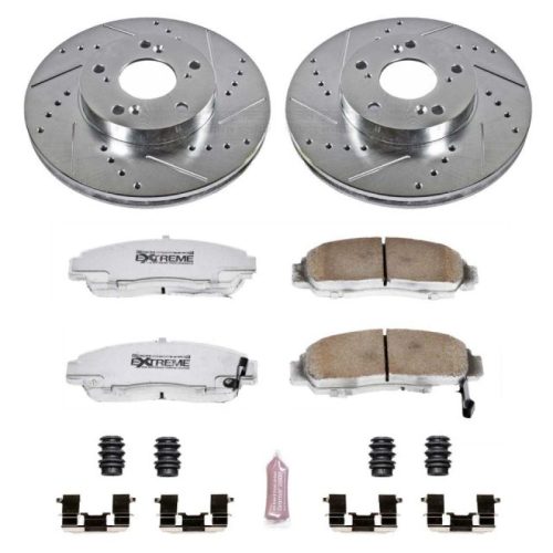 2006-2011 Honda Civic & 2006-2007 Honda Accord Front Z26 Street Warrior Brake Upgrade Kit - Heavy-Duty Drilled & Slotted Rotors with Carbon-Fiber Ceramic Brake Pads - Premium Replacement