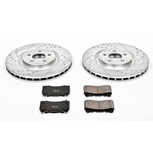 2011-2014 Ford Mustang Front Z23 Evolution Sport Brake Rotor and Pad Upgrade Kit - Heavy-Duty Drilled & Slotted Performance Brake System with Low Dust Carbon-Fiber Ceramic Pads - Premium Replacement