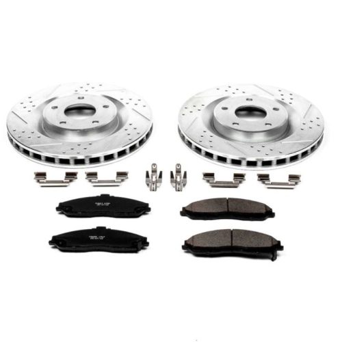 2005-2011 Chevrolet Corvette & Cadillac XLR Front Z23 Evolution Sport Brake Upgrade Kit - Premium Heavy-Duty Drilled & Slotted Rotor and Carbon-Fiber Ceramic Brake Pads