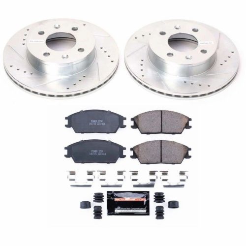 2003-2005 Hyundai Accent Front Z23 Evolution Sport Brake Upgrade Kit - Heavy-Duty Drilled & Slotted Rotor and Carbon-Fiber Ceramic Brake Pads - Premium Replacement