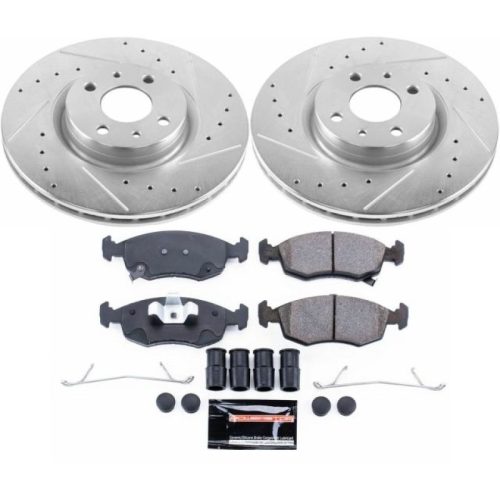 2013-2019 Fiat 500 Front Z23 Evolution Sport Brake Performance Upgrade with Drilled & Slotted Rotors and Carbon-Fiber Ceramic Pads - Premium Replacement