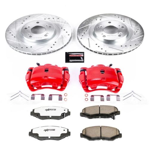 2005-2014 Honda Civic, 2005-2006 Honda CR-V, 2012-2014 Acura ILX PowerStop Z26 Street Warrior Brake Upgrade Kit with Drilled & Slotted Rotors and Powder Coated Calipers - Premium Replacement