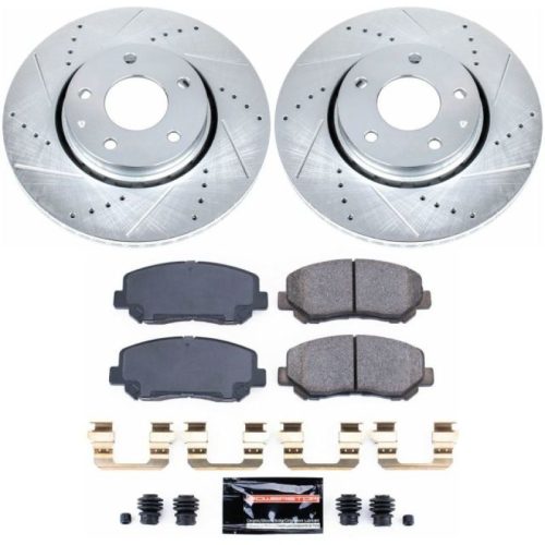 2016-2019 Mazda CX-5 Front Z23 Evolution Sport Brake Upgrade Kit - Premium Heavy-Duty Drilled and Slotted Rotor and Carbon-Fiber Ceramic Brake Pads