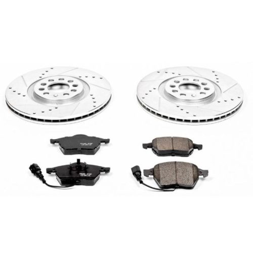 2000-2006 Audi TT & 2002-2005 Volkswagen Golf Front Z23 Evolution Sport Brake Upgrade Kit - Heavy-Duty Drilled & Slotted Rotors with Carbon-Fiber Ceramic Pads - Premium Replacement
