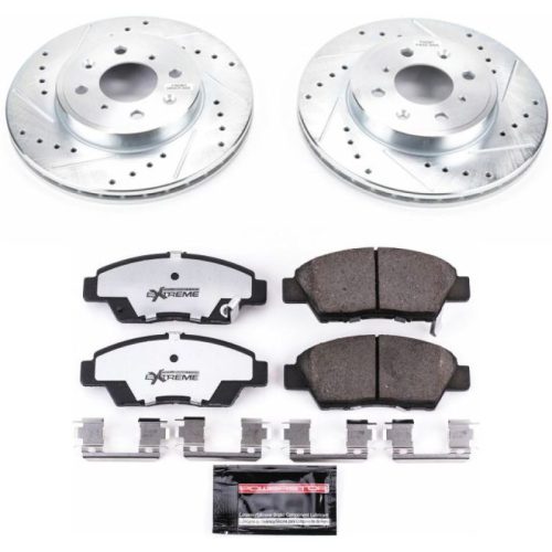 2015-2018 Honda Fit Front Z26 Street Warrior Brake Upgrade Kit - Heavy Duty Drilled & Slotted Rotors with Carbon-Fiber Ceramic Brake Pads - Premium Replacement