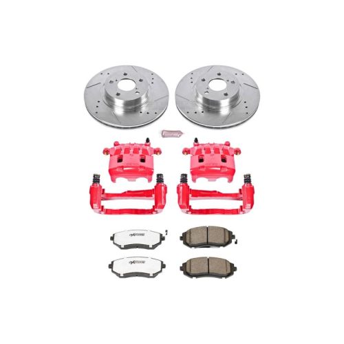 2003-2007 Subaru Impreza Front PowerStop Z26 Street Warrior Brake Upgrade Kit with Drilled & Slotted Rotors, Carbon-Fiber Ceramic Pads, Powder Coated Calipers - Premium Replacement