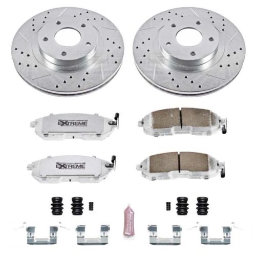 2002-2005 Nissan Altima & 2002-2004 Nissan Maxima Front Z26 Street Warrior Brake Upgrade Kit - Heavy-Duty Drilled & Slotted Rotors with Carbon-Fiber Ceramic Pads - Premium Replacement