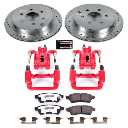 2007-2011 Nissan Xterra & Frontier, 2011 Suzuki Equator Heavy-Duty Truck & Tow Brake Upgrade Kit with Drilled & Slotted Rotors, Carbon-Fiber Ceramic Pads, Powder Coated Calipers - Premium Replacement
