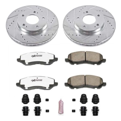 2001-2003 Mitsubishi Eclipse, 2002-2003 Mitsubishi Galant Front Z26 Street Warrior Brake Upgrade Kit - Heavy-Duty Drilled & Slotted Rotors with Carbon-Fiber Ceramic Pads - Premium Replacement
