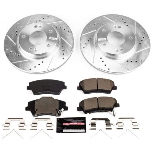 2017-2018 Kia Niro & Hyundai Ioniq Front Brake Replacement with Drilled & Slotted Rotors and Carbon-Fiber Ceramic Pads - Premium Heavy-Duty Upgrade