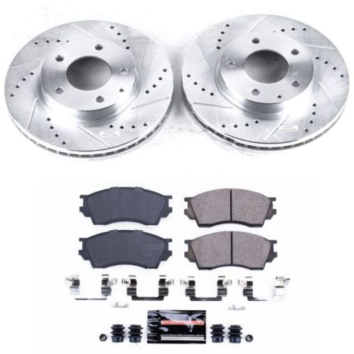 1995-1998 Mazda Millenia Front Z23 Evolution Sport Brake Upgrade Kit - Heavy Duty Drilled & Slotted Rotors with Carbon-Fiber Ceramic Pads - Premium Replacement