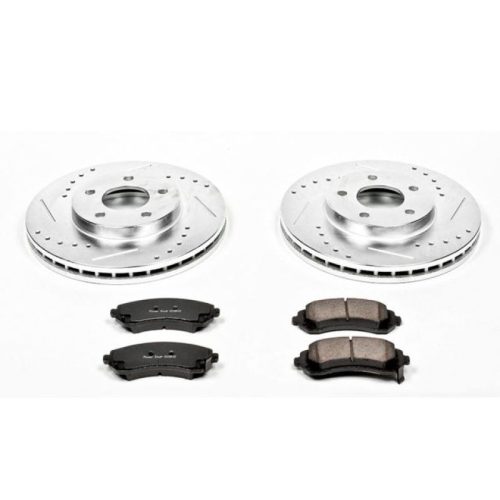 2002-2004 Chevrolet Venture & Pontiac Montana Front Z23 Evolution Sport Brake Upgrade Kit - Heavy-Duty Drilled & Slotted Rotors with Carbon-Fiber Ceramic Pads - Premium Replacement