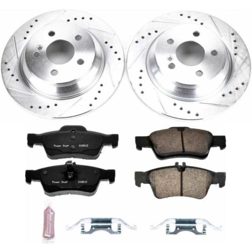 2010-2013 Mercedes-Benz S400 & S550 Rear Brake Rotor and Carbon-Fiber Ceramic Brake Pad Upgrade Kit - Heavy-Duty Performance with Drilled & Slotted Rotors and Hardware - Premium Replacement