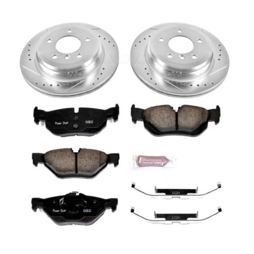 2011-2013 BMW 328i Rear Z23 Evolution Sport Brake Kit with Drilled & Slotted Rotors and Carbon-Fiber Ceramic Pads - Premium Replacement