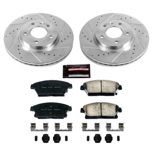 2011-2015 Chevrolet Cruze, 2011-2015 Chevrolet Volt, 2012 Buick Verano Front Z23 Evolution Sport Brake Upgrade Kit - Premium Heavy-Duty Drilled & Slotted Rotor and Carbon-Fiber Ceramic Brake Pads