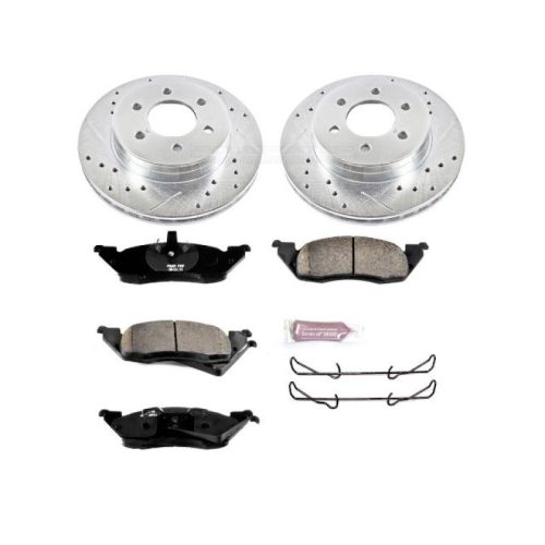 1997-1998 Dodge Dakota Front Brake Rotor and Pad Assembly - Heavy-Duty Drilled & Slotted Performance Upgrade with Carbon-Fiber Ceramic Pads - Premium Replacement