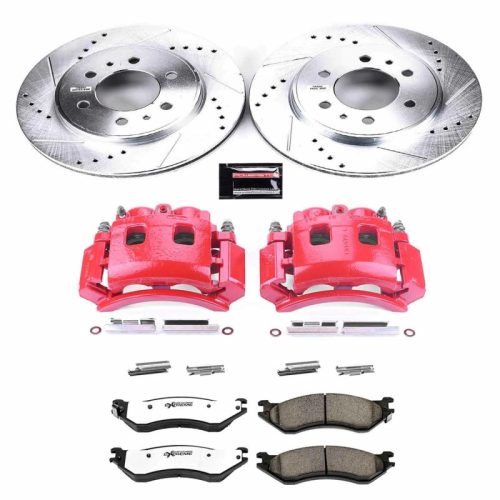 2009 Ford F-150 Heavy-Duty Truck & Tow Brake Upgrade Kit with Drilled & Slotted Rotors, Carbon-Fiber Ceramic Pads, Powder Coated Calipers - Premium Replacement