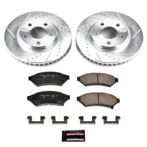 2005-2009 Buick Allure, Chevrolet Uplander, Pontiac Montana, Saturn Relay & Grand Prix Front Z23 Evolution Sport Brake Kit - Heavy-Duty Drilled & Slotted Rotor and Carbon-Fiber Ceramic Brake Pads - Premium Replacement