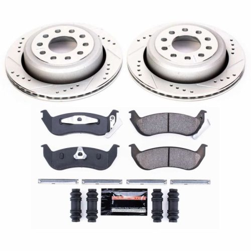 2003-2011 Lincoln Town Car Rear Z23 Evolution Sport Brake Upgrade Kit - Heavy-Duty Drilled & Slotted Rotors with Carbon-Fiber Ceramic Pads for Towing and Fleet Use - Premium Replacement