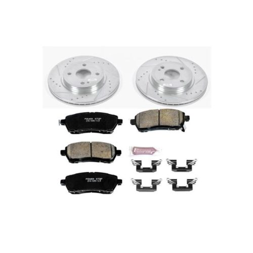 2011-2014 Mazda 2 Front PowerStop Z23 Evolution Sport Brake Upgrade Kit - Heavy-Duty Drilled & Slotted Rotor and Carbon-Fiber Ceramic Brake Pads - Premium Replacement