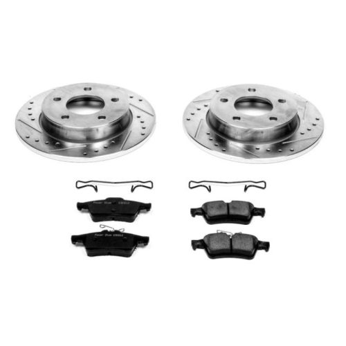 2006-2013 Mazda 3 Rear Z23 Evolution Sport Brake Upgrade Kit with Drilled & Slotted Rotors and Carbon-Fiber Ceramic Pads - Premium Replacement