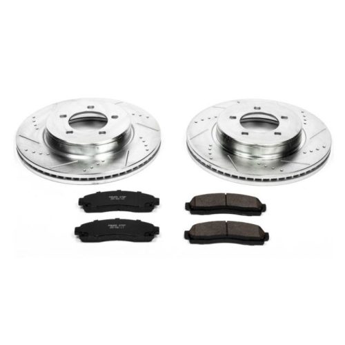 2002-2003 Ford Explorer Front Brake Rotor and Carbon-Fiber Ceramic Pad Upgrade - Heavy Duty Drilled & Slotted Performance Brake System - Premium Replacement