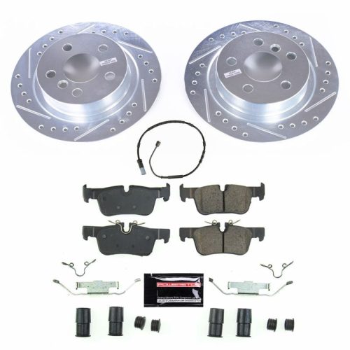 2014-2019 BMW i3 Rear PowerStop Z23 Evolution Sport Brake Upgrade Kit - Heavy-Duty Drilled & Slotted Rotors with Carbon-Fiber Ceramic Pads and Hardware - Premium Replacement