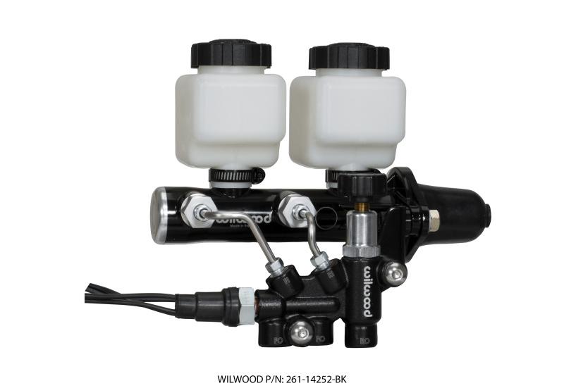 Remote Tandem Chamber Master Cylinder Kit with Combination Proportioning Valve - 1 1/8 Inch Bore Black Finish