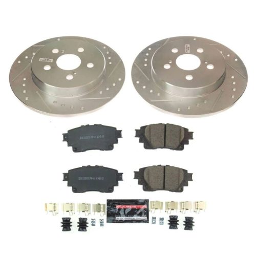 2019-2021 Toyota Corolla Rear Z23 Evolution Sport Brake Upgrade Kit with Drilled & Slotted Rotors and Carbon-Fiber Ceramic Pads - Premium Replacement