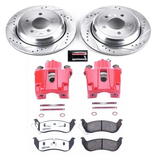 2003-2005 Ford Crown Victoria Rear Z26 Street Warrior Brake Upgrade Kit with Drilled & Slotted Rotors and Powder Coated Calipers - Premium Replacement