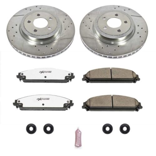 2006-2013 Dodge Charger, Challenger, Magnum Heavy-Duty Drilled & Slotted Brake Rotor and Carbon-Fiber Ceramic Brake Pad Upgrade - Premium Replacement