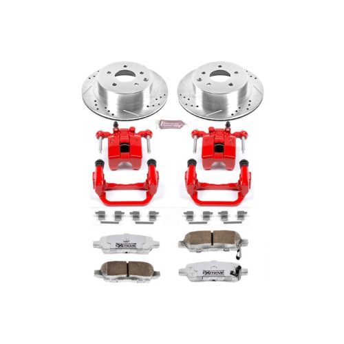 2003-2005 Infiniti G35 & 2003-2005 Nissan 350Z Rear Z26 Street Warrior Brake Upgrade Kit with Drilled & Slotted Rotors, Carbon-Fiber Ceramic Pads, Powder Coated Calipers - Premium Replacement