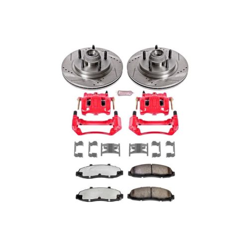 2000-2003 Ford F-150 Heavy-Duty Truck & Tow Brake Upgrade Kit with Drilled & Slotted Rotors, Carbon-Fiber Ceramic Brake Pads, Powder Coated Calipers - Premium Replacement