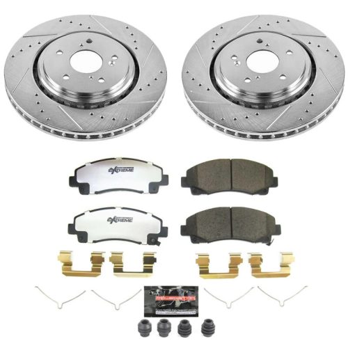 2015-2019 Acura TLX Front Z26 Street Warrior Brake Upgrade Kit - Drilled & Slotted Rotors, Carbon-Fiber Ceramic Brake Pads - Premium Replacement