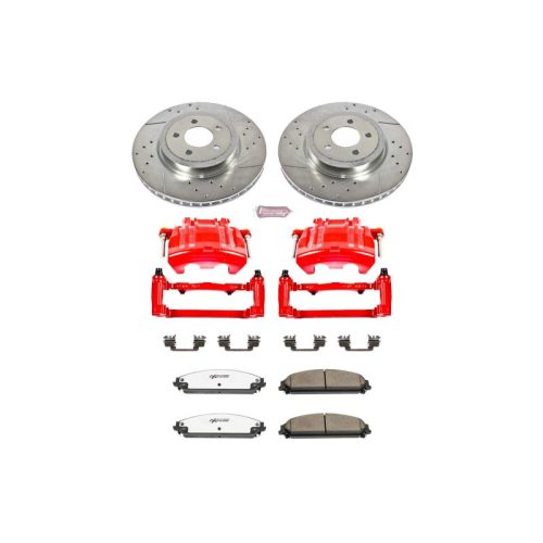 2012-2014 Dodge Challenger, 2012-2014 Dodge Charger Heavy-Duty Performance Brake Upgrade Kit with Drilled & Slotted Rotors, Carbon-Fiber Ceramic Pads, Powder Coated Calipers - Premium Replacement